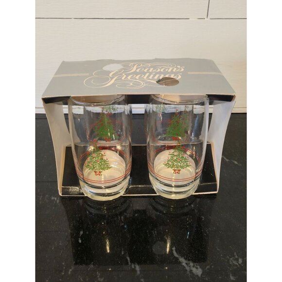 Vintage JCPenney Christmas Tree Glasses Set 4 Holiday drinkware  NOS - Picture 12 of 14